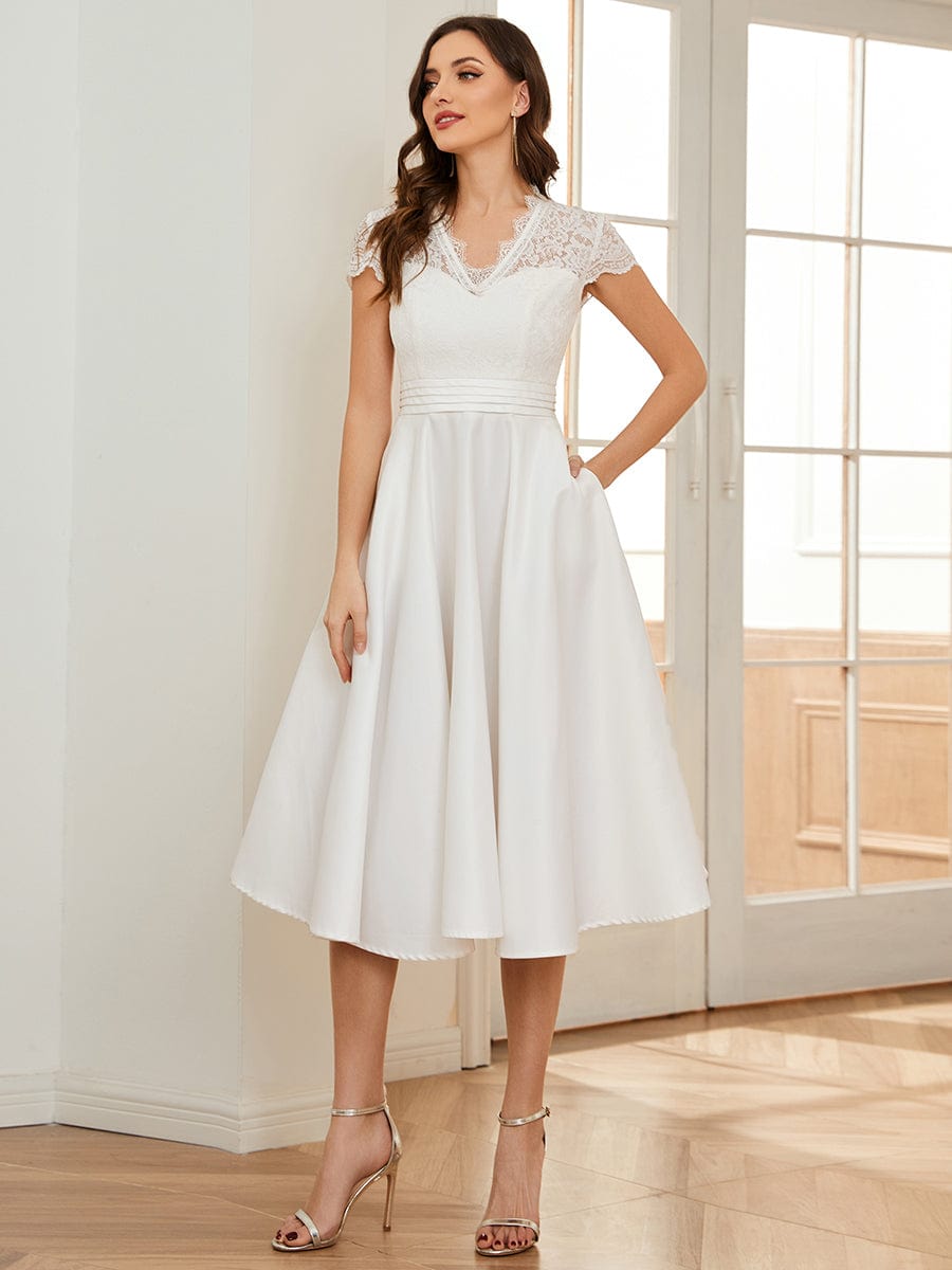 Stylish Knee-Length Women's Cocktail Dress with Short Sleeves - Image 23