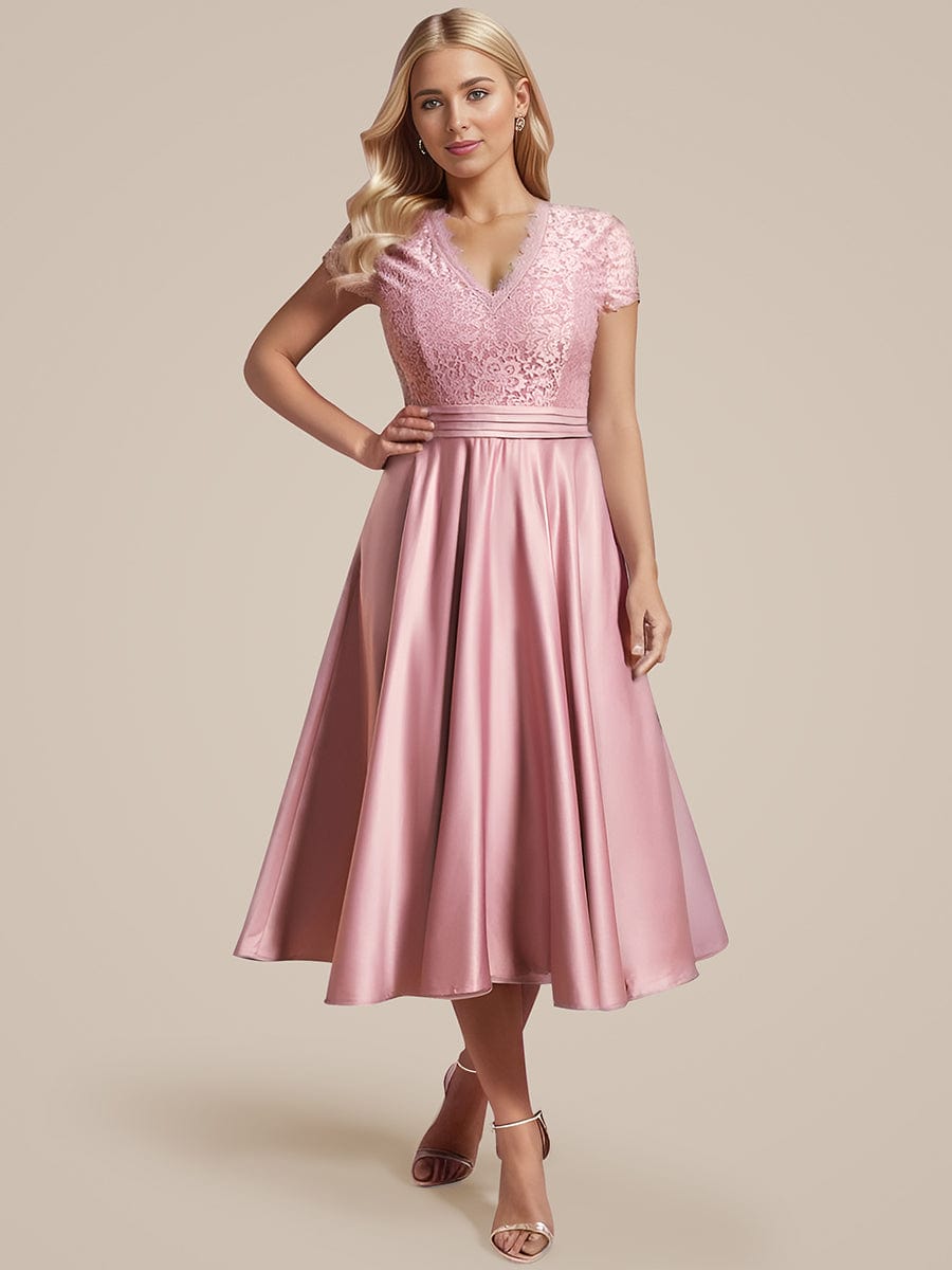 Stylish Knee-Length Women's Cocktail Dress with Short Sleeves - Image 29