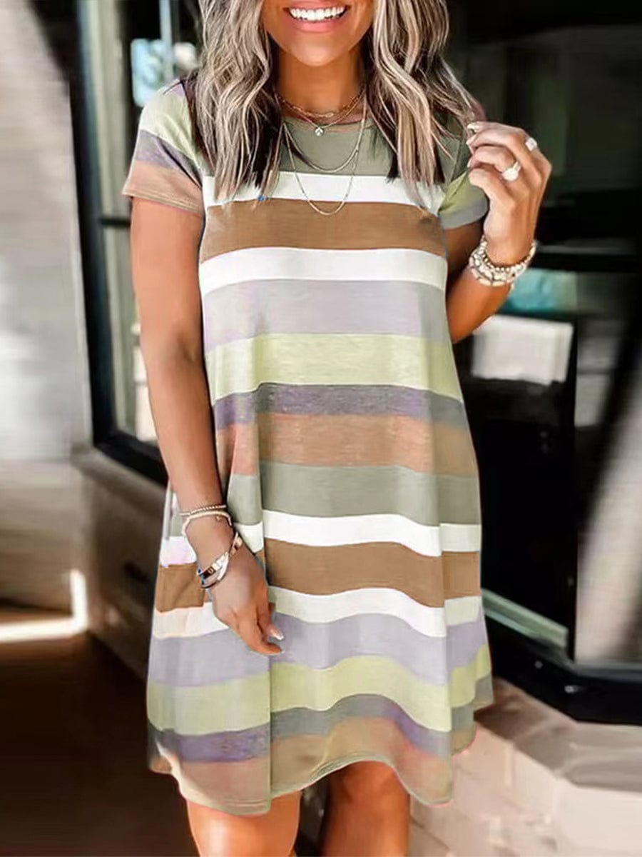 Stylish Striped Print Short Sleeve Mini Dress - Image 5