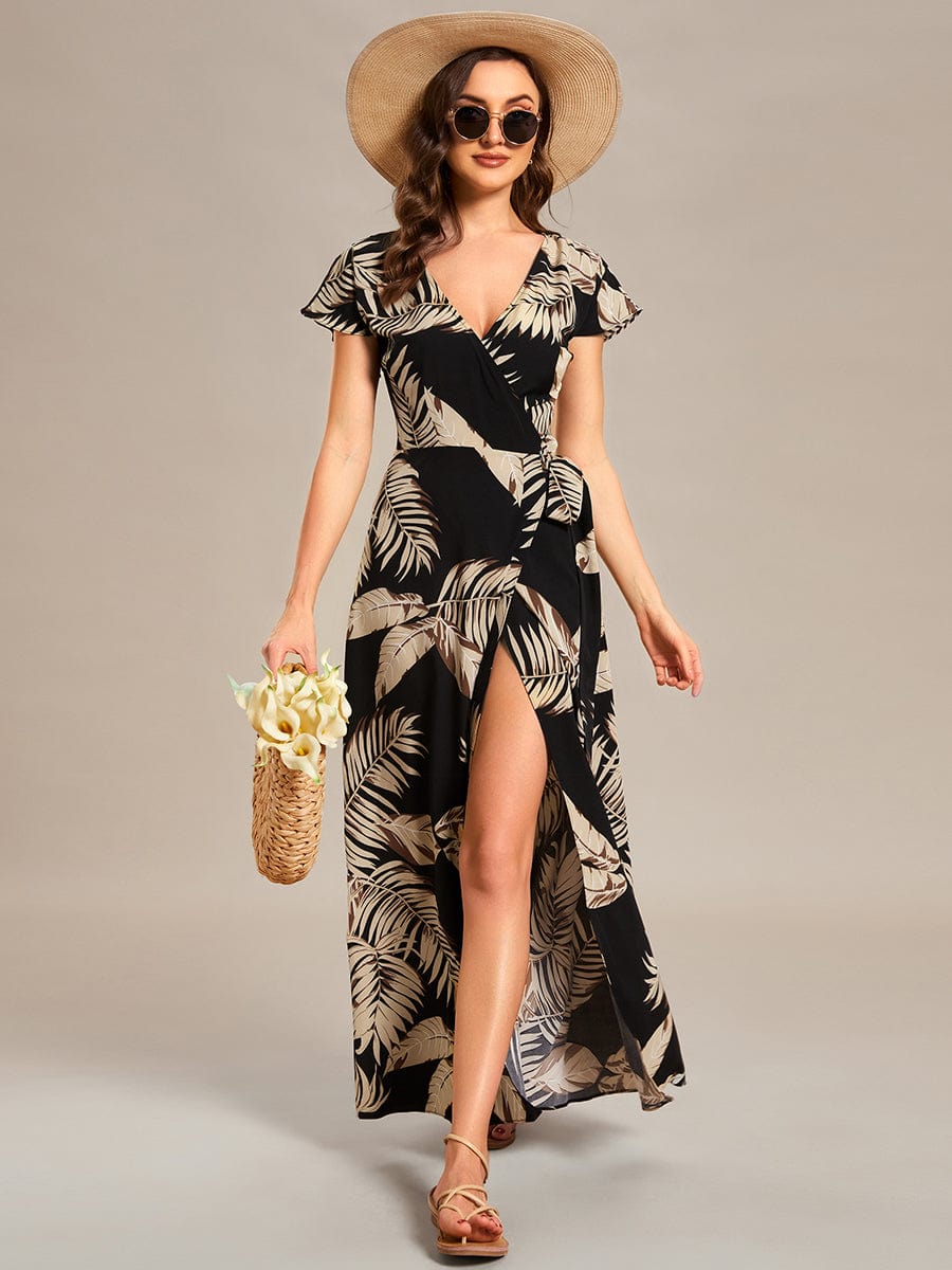 V-Neck Printed Cocktail Dress with Side Split - Image 14