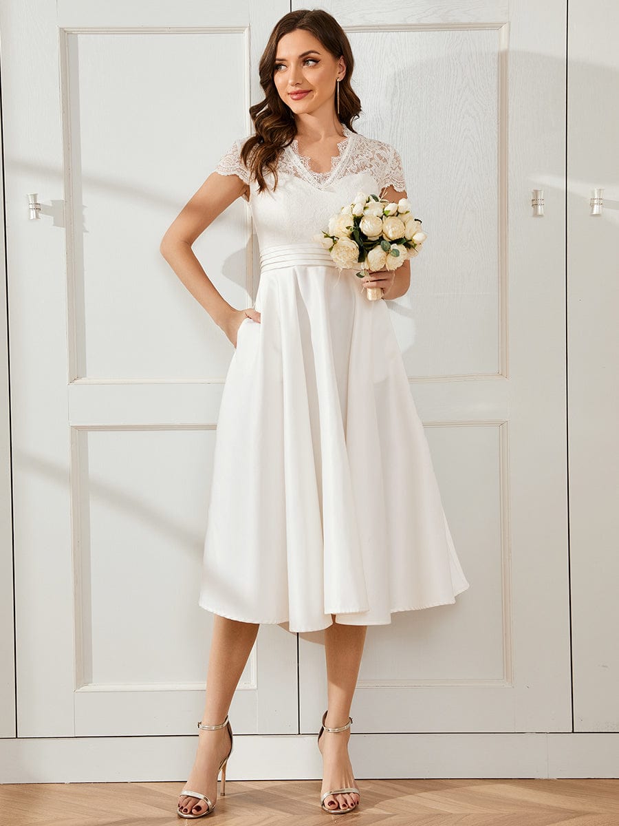 Stylish Knee-Length Women's Cocktail Dress with Short Sleeves - Image 22
