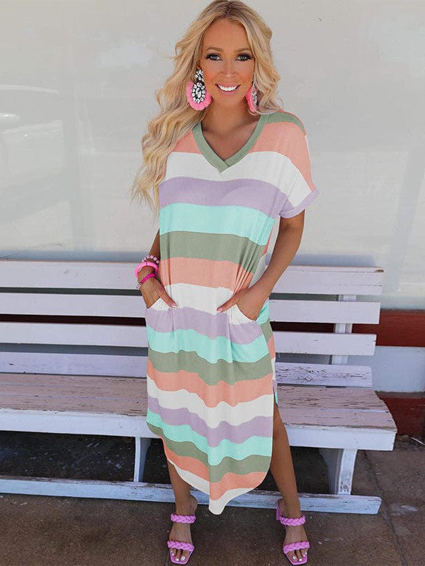 Stylish Striped Print Short Sleeve Mini Dress - Image 8