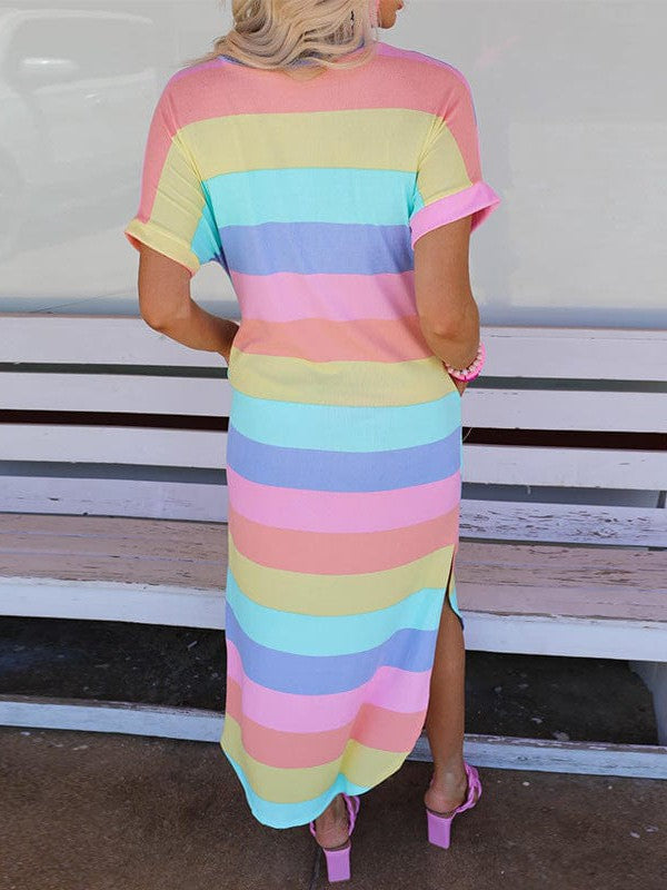 Stylish Striped Print Short Sleeve Mini Dress - Image 6