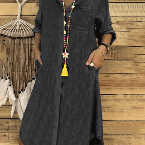 Women's Dresses Casual Solid Button Pocket Denim Dress