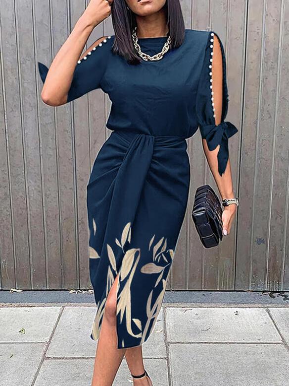 Women's Dresses Hollow Sleeve Printed Casual Midi Dress